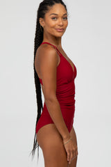 Red Ruched Side Strappy Cross Back One Piece Swimsuit