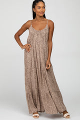 Brown Chevron Striped Ruffle Hem Maxi Dress