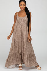 Brown Chevron Striped Ruffle Hem Maternity Maxi Dress