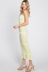 Lime Gingham Print Smocked Maxi Dress