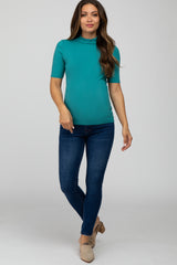 Teal Ribbed Mock Neck Maternity Top