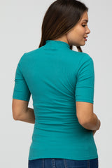 Teal Ribbed Mock Neck Maternity Top