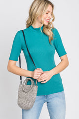 Teal Ribbed Mock Neck Maternity Top