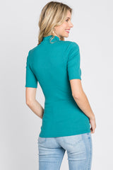 Teal Ribbed Mock Neck Top