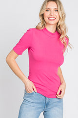 Fuchsia Ribbed Mock Neck Top