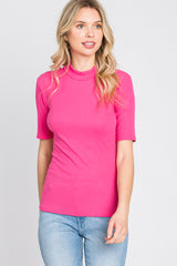 Fuchsia Ribbed Mock Neck Top