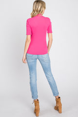 Fuchsia Ribbed Mock Neck Top