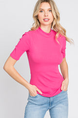 Fuchsia Ribbed Mock Neck Top