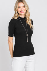 Black Ribbed Mock Neck Maternity Top