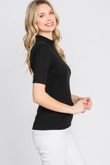 Black Ribbed Mock Neck Top