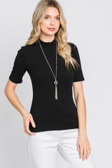 Black Ribbed Mock Neck Top