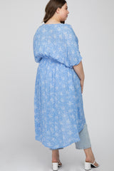 Light Blue Floral Tie Front Maternity Plus Cover Up