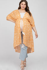 Orange Floral Tie Front Maternity Plus Cover Up