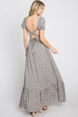 Grey Criss-Cross Back Floral Maxi Dress