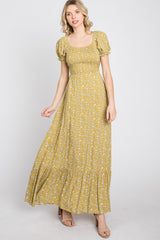 Yellow Criss-Cross Back Floral Maxi Dress