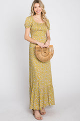 Yellow Criss-Cross Back Floral Maxi Dress