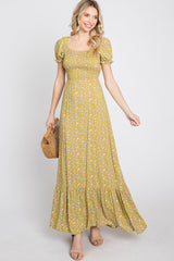 Yellow Criss-Cross Back Floral Maxi Dress