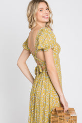 Yellow Criss-Cross Back Floral Maxi Dress