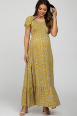 Yellow Criss-Cross Back Floral Maternity Maxi Dress