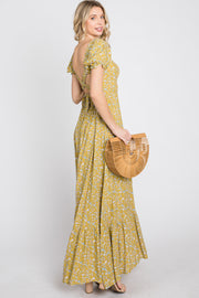 Yellow Criss-Cross Back Floral Maxi Dress