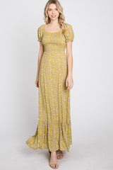 Yellow Criss-Cross Back Floral Maxi Dress