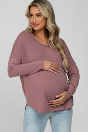 Mauve Soft Knit Hi-Low Round Hem Maternity Top