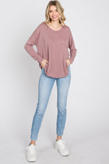 Mauve Soft Knit Hi-Low Round Hem Top