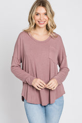 Mauve Soft Knit Hi-Low Round Hem Top