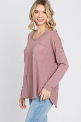 Mauve Soft Knit Hi-Low Round Hem Top