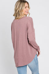 Mauve Soft Knit Hi-Low Round Hem Top