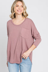 Mauve Soft Knit Hi-Low Round Hem Top