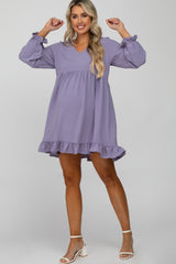 Lavender Ruffle Trim Long Sleeve Maternity Dress