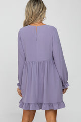 Lavender Ruffle Trim Long Sleeve Maternity Dress