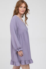 Lavender Ruffle Trim Long Sleeve Dress