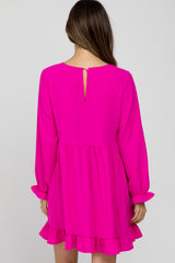 Fuchsia Ruffle Trim Long Sleeve Maternity Dress