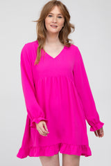 Fuchsia Ruffle Trim Long Sleeve Maternity Dress