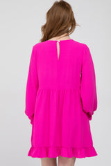 Fuchsia Ruffle Trim Long Sleeve Dress