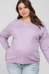 Lavender Crew Neck Long Sleeve Maternity Plus Top