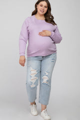 Lavender Crew Neck Long Sleeve Maternity Plus Top