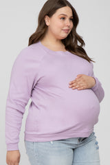 Lavender Crew Neck Long Sleeve Maternity Plus Top