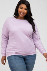 Lavender Crew Neck Long Sleeve Maternity Plus Top