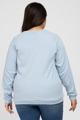 Light Blue Crew Neck Long Sleeve Plus Top