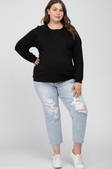 Black Crew Neck Long Sleeve Maternity Plus Top