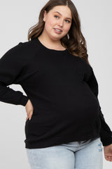 Black Crew Neck Long Sleeve Maternity Plus Top