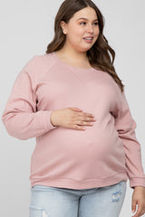 Mauve Crew Neck Long Sleeve Maternity Plus Top