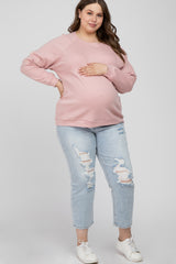 Mauve Crew Neck Long Sleeve Maternity Plus Top