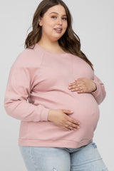 Mauve Crew Neck Long Sleeve Maternity Plus Top