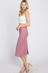 Mauve Ribbed Back Slit Pencil Skirt