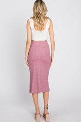 Mauve Ribbed Back Slit Pencil Skirt