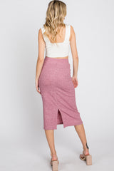 Mauve Ribbed Back Slit Pencil Skirt